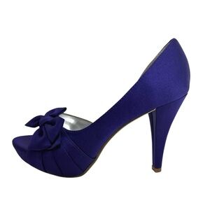 Michelangelo Maribelle Purple/Blue Satin Bow Peep Toe Heels Size 6M Bridal